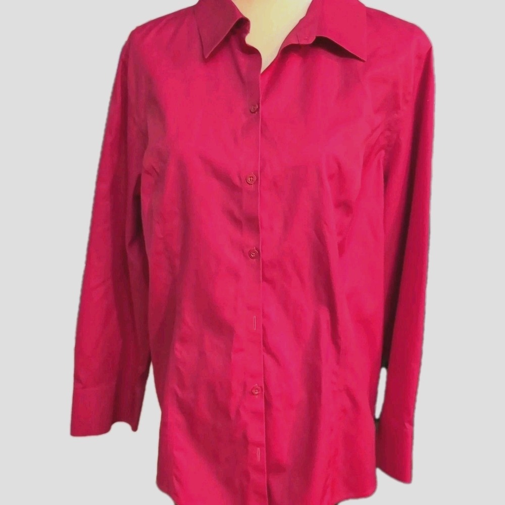 Chico's Women Size 3 Red No Iron Long Sleeve Button Down Blouse Business Travelโ